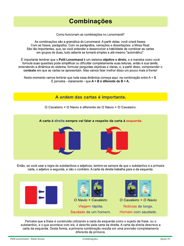 combinações cartas baralho cigano