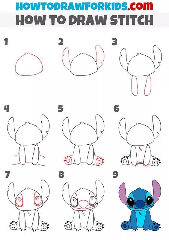 inspiração para desenhar o stitch em diferentes poses