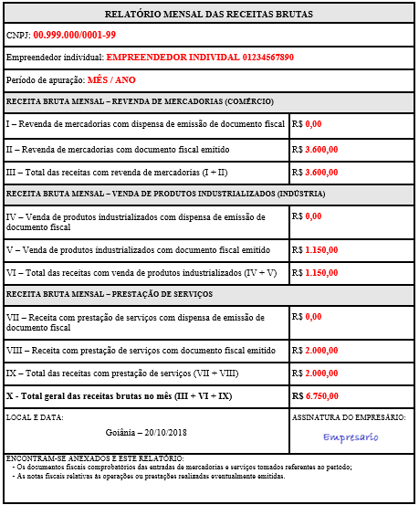 como preencher relatório mensal receitas brutas MEI passo a passo