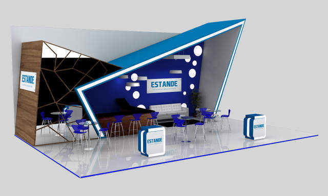 decoração de estande de feira pequeno para lançamento de produto