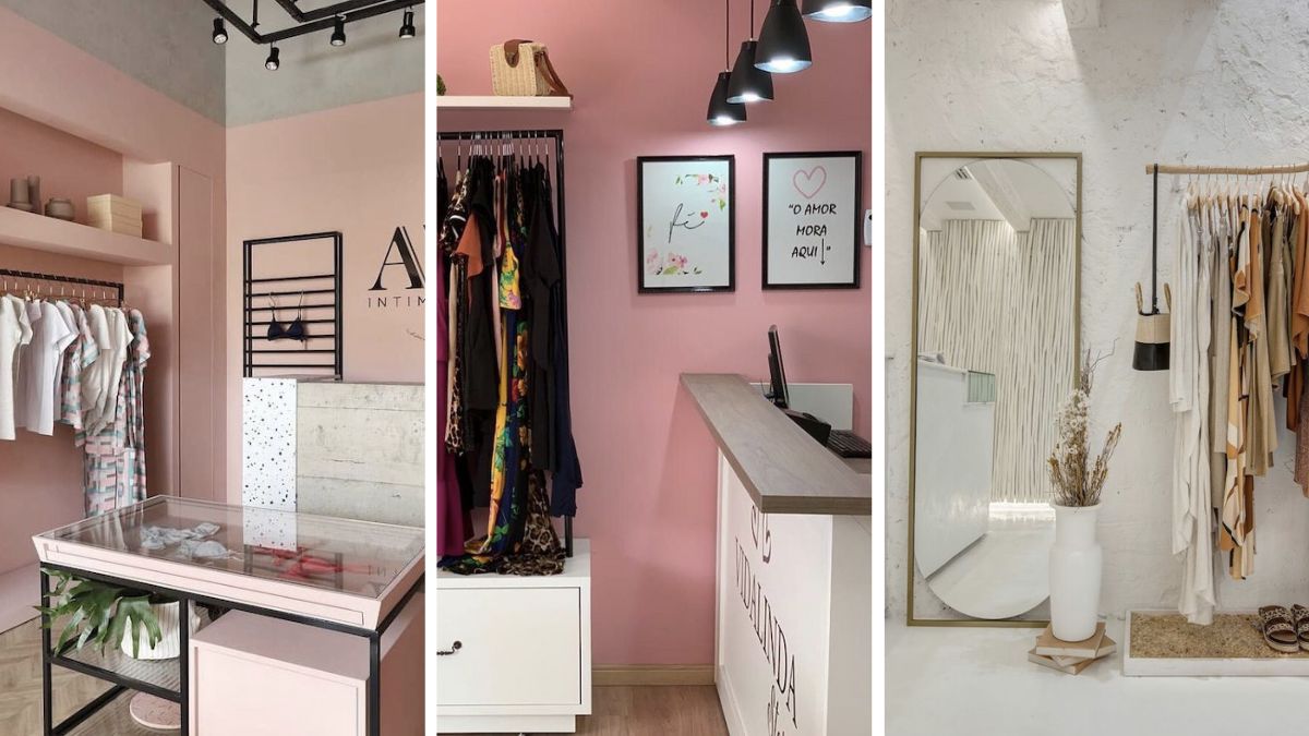 decoração loja de roupas masculina vs feminina