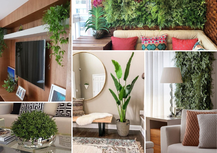 ideias de decoração sala com plantas artificiais grandes
