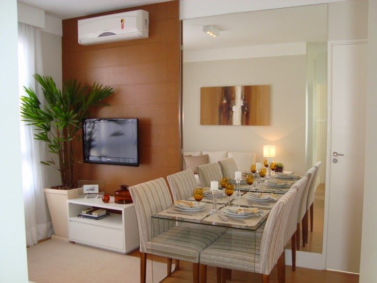 decoração de sala de estar e jantar integradas pequenas