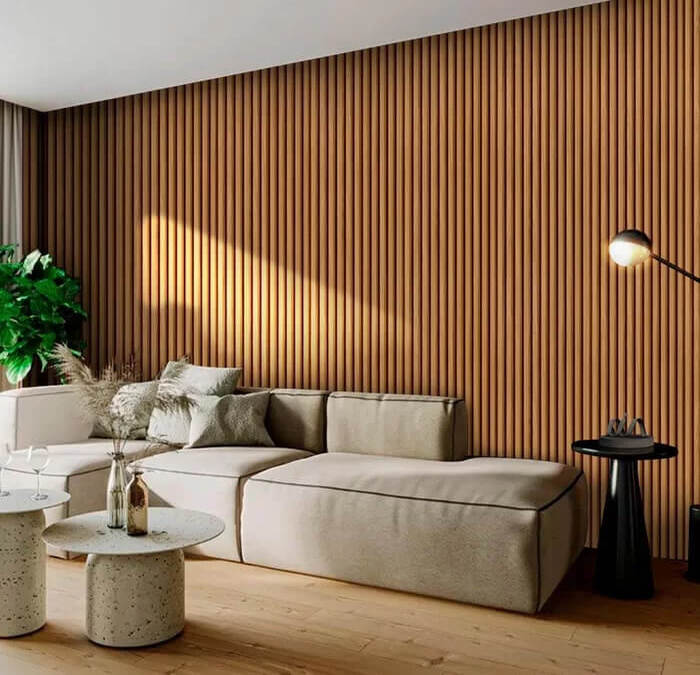 decoração de sala de estar pequena e moderna com painel