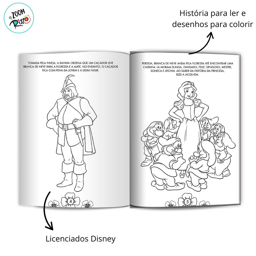 branca de neve em diferentes vestidos para colorir