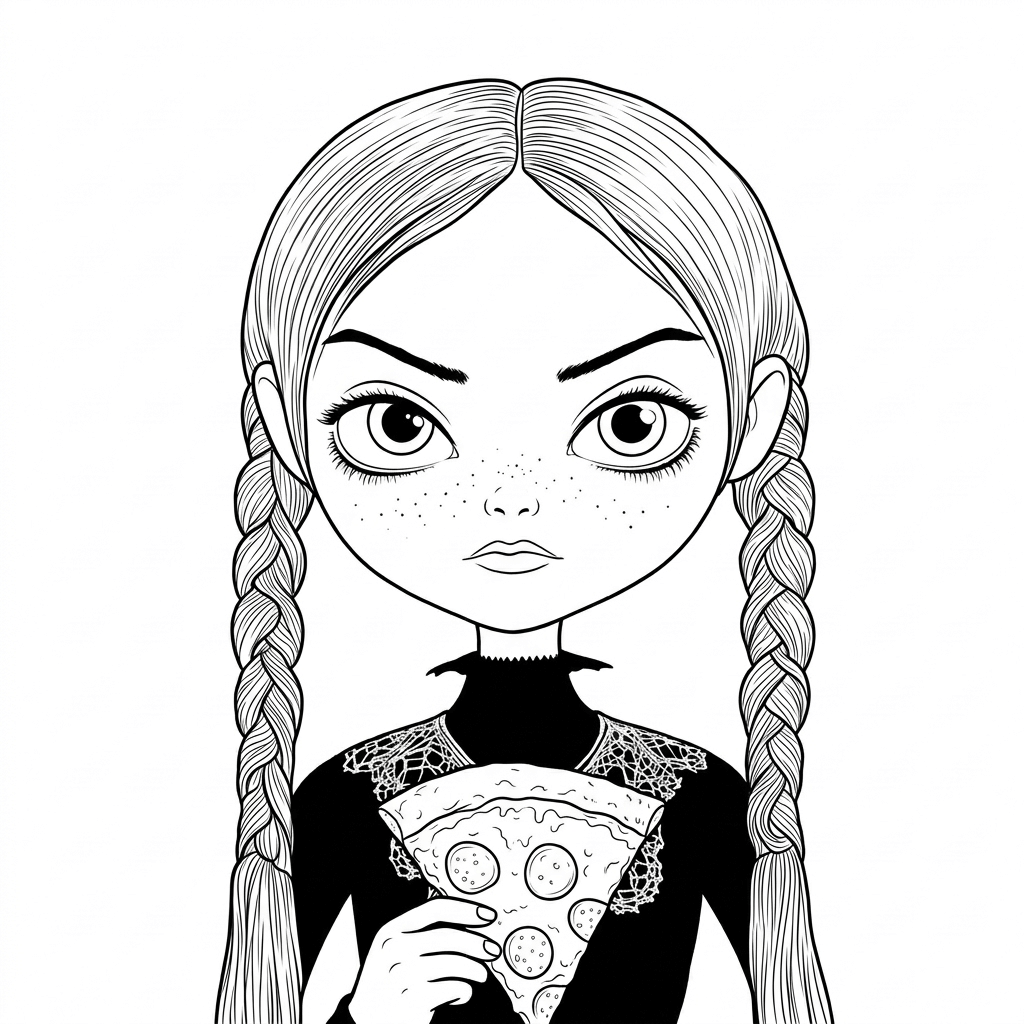 desenho da wandinha em pose especifica para colorir