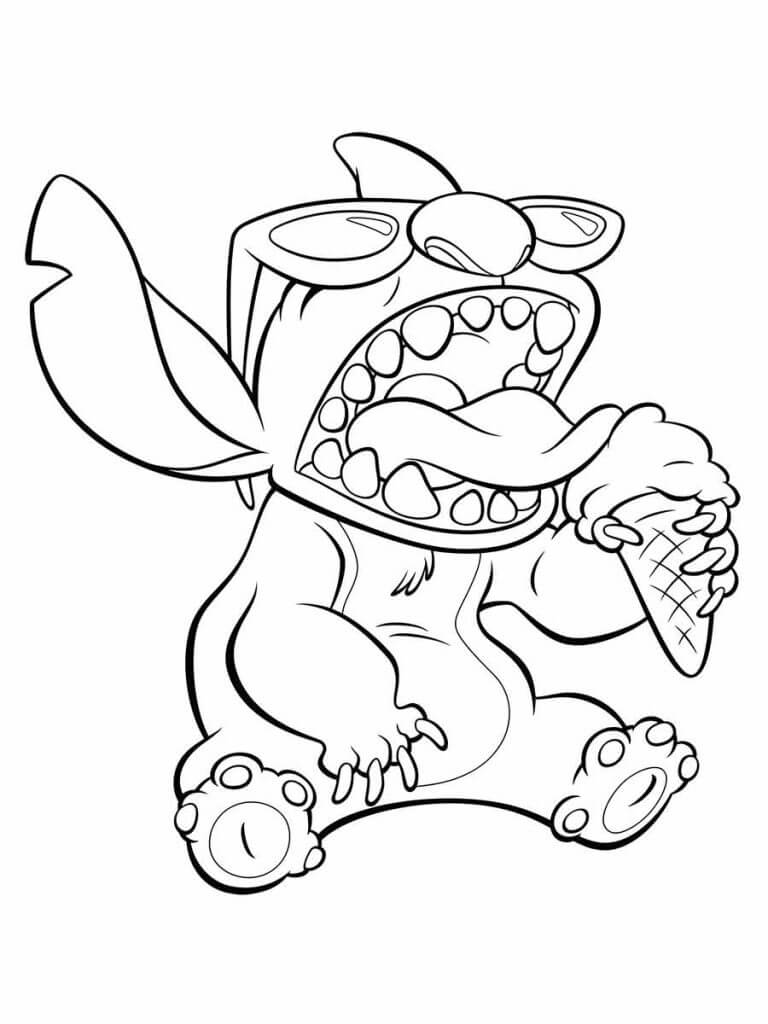 desenho stitch comendo melancia para colorir