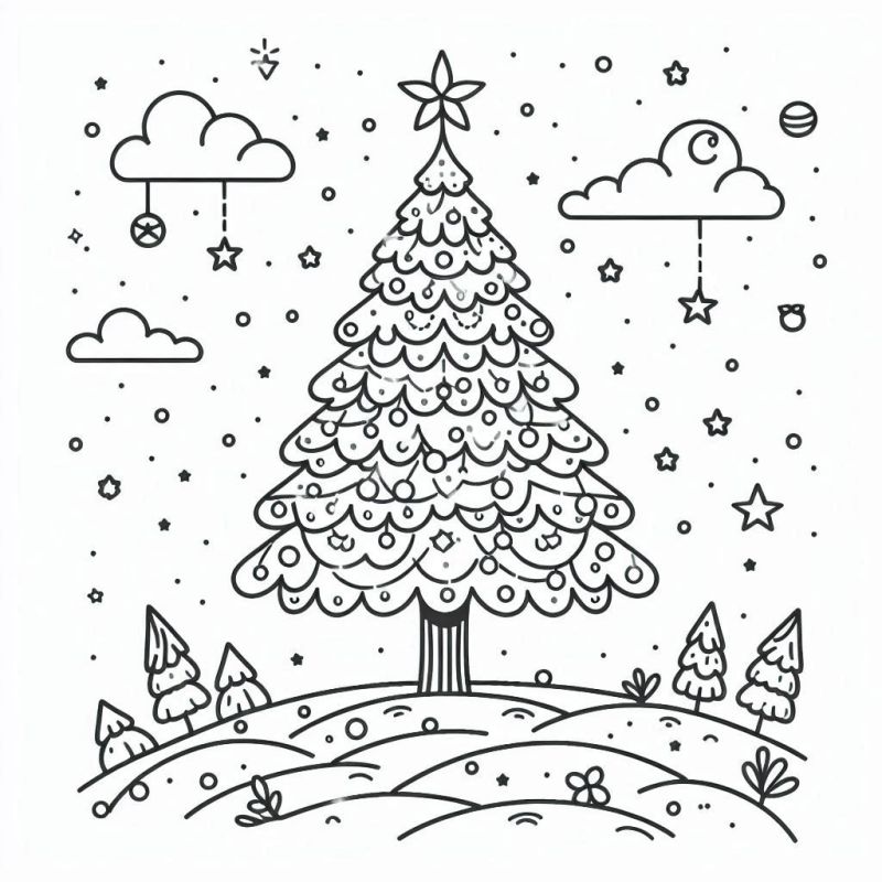 árvore de natal com bolas para colorir