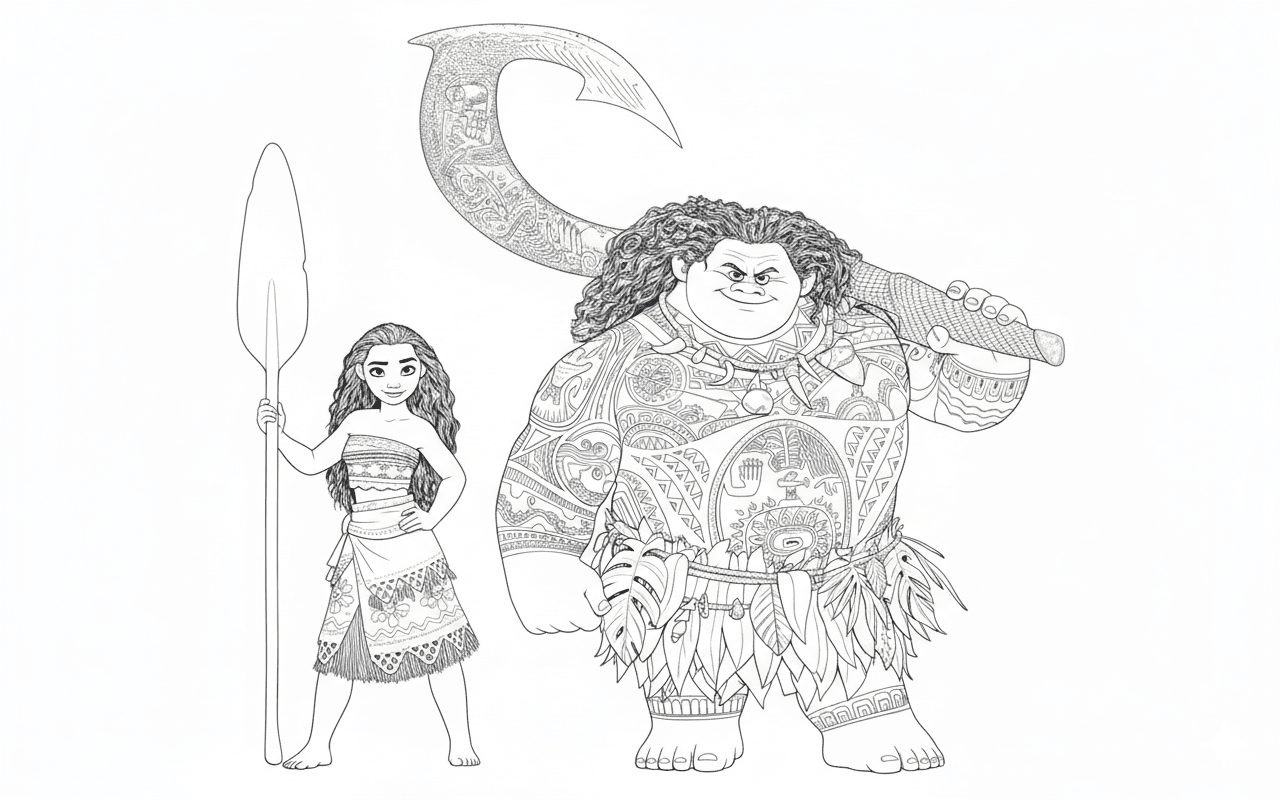 páginas para colorir moana e maui