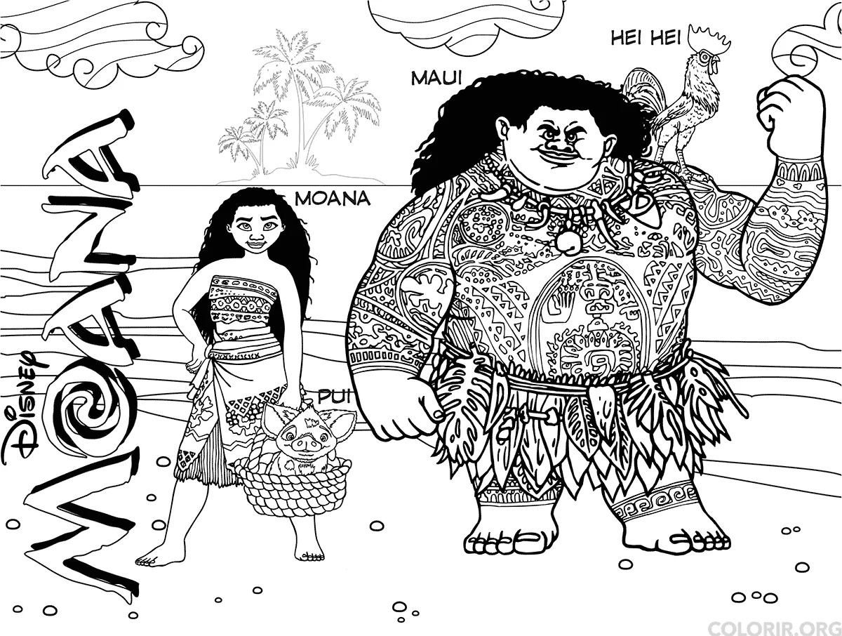 desenhos de personagens moana e maui