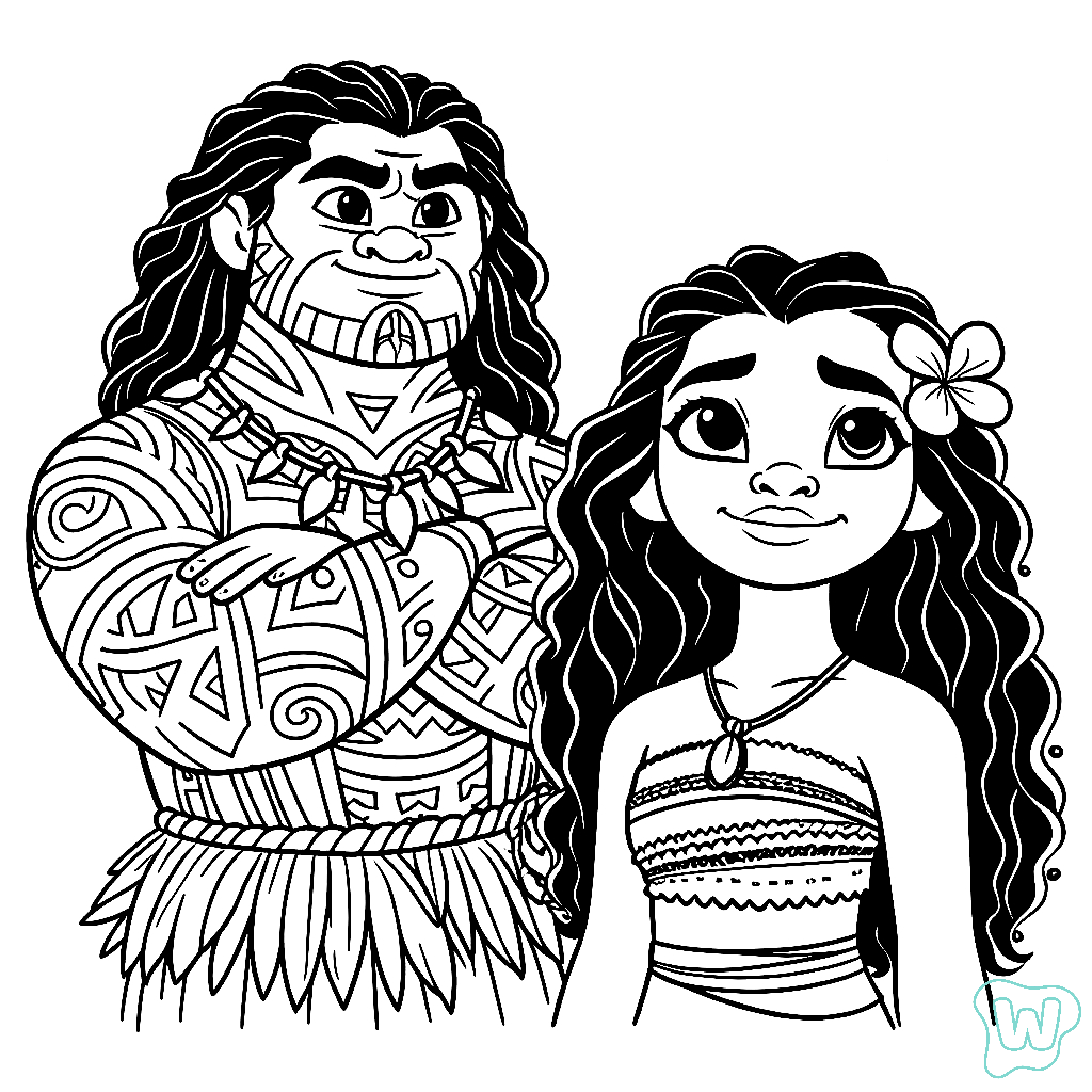 colorir moana e maui juntos