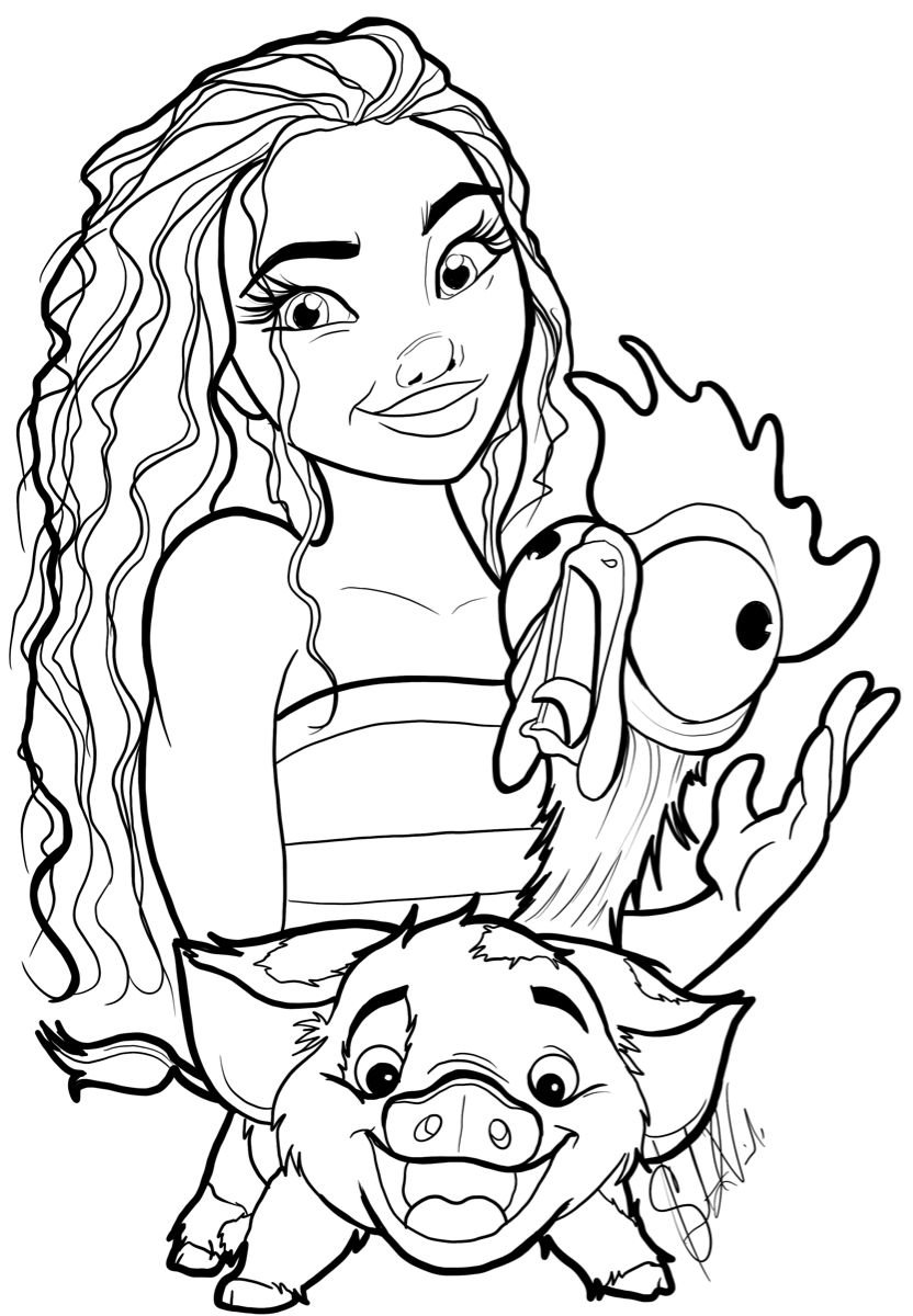 desenhos de personagens moana e maui