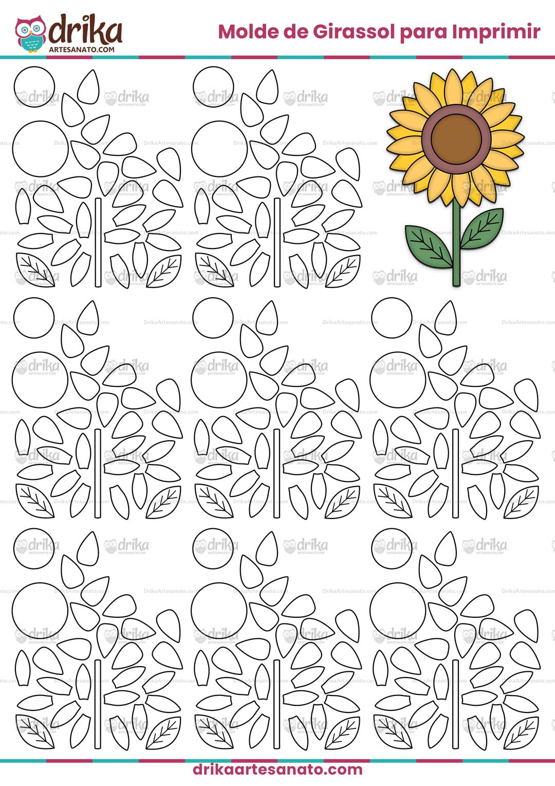 girassol para imprimir e recortar