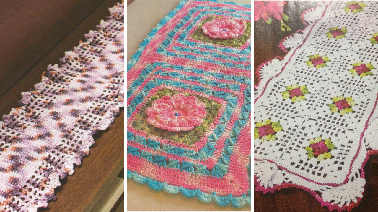 gráfico caminho de mesa 8 rosas crochê