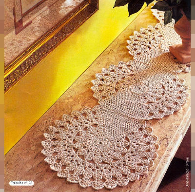 caminho de mesa crochê para mesa de 8 lugares