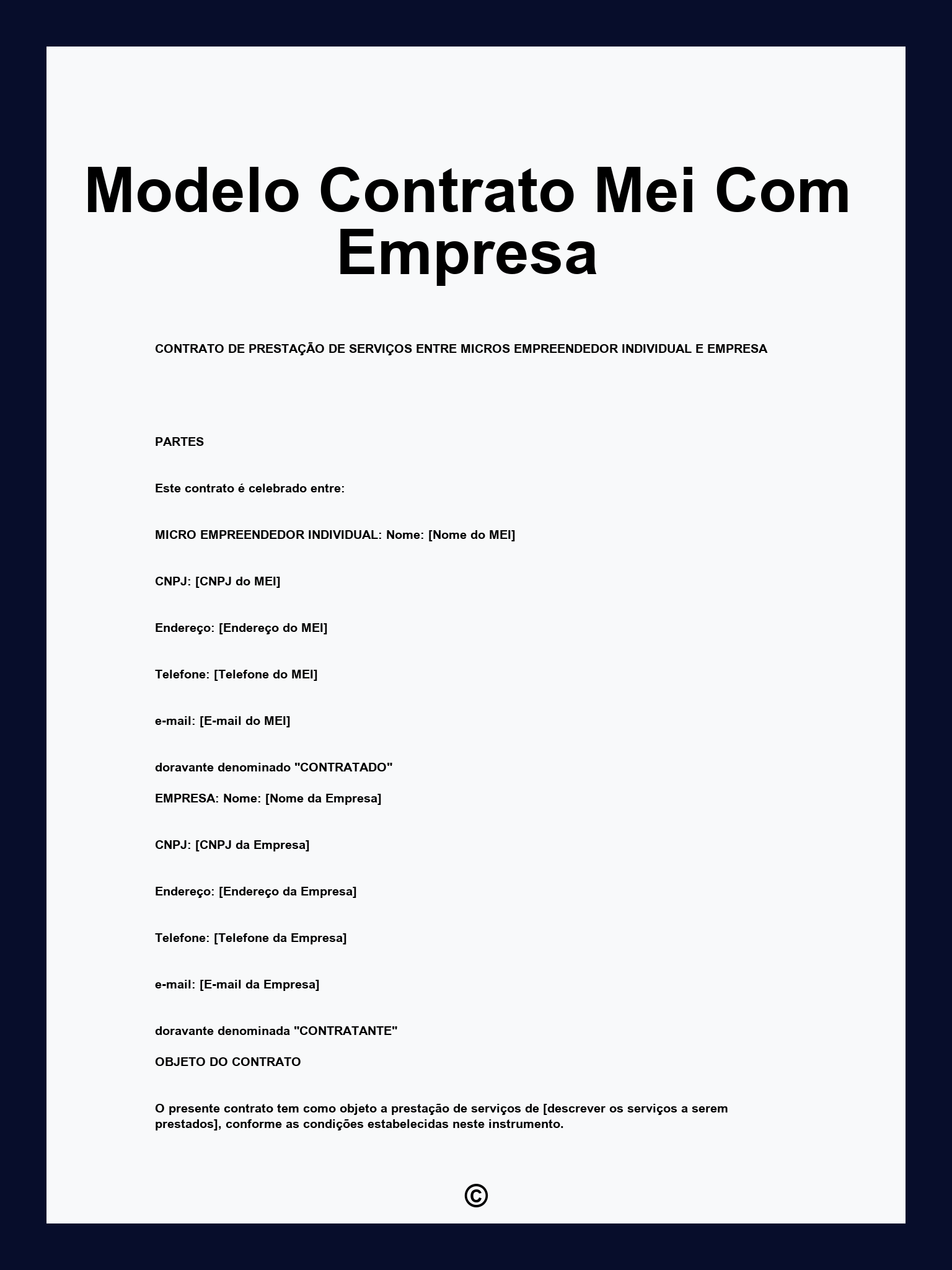 exemplos de contratos de prestação de serviço para MEI