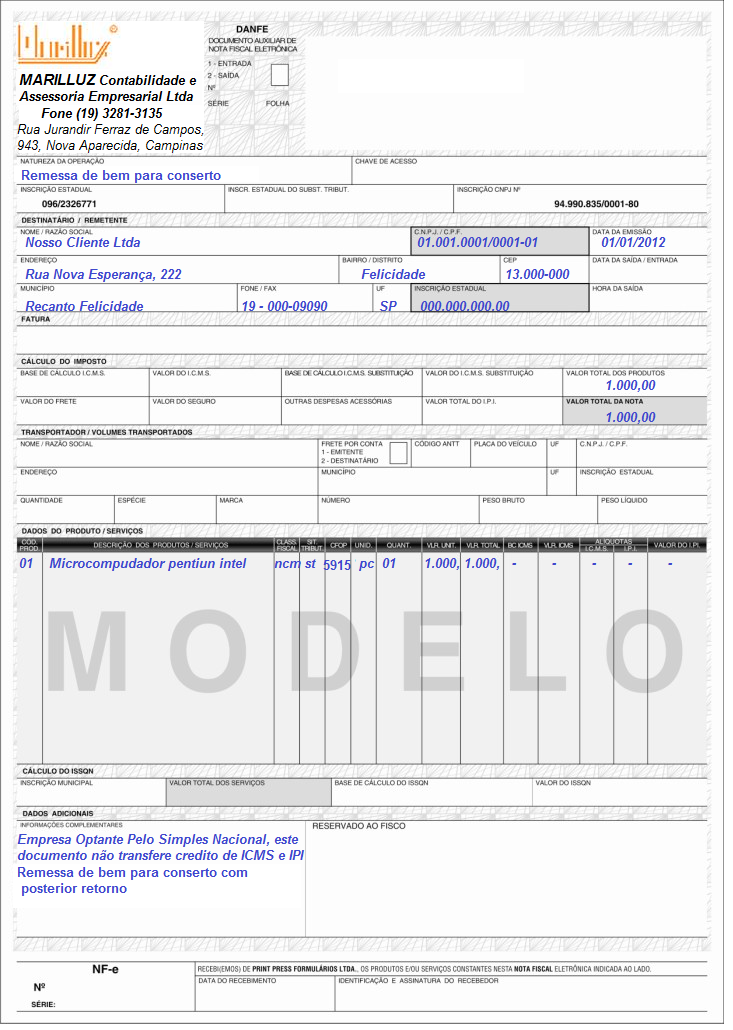 erros comuns nota fiscal remessa conserto MEI