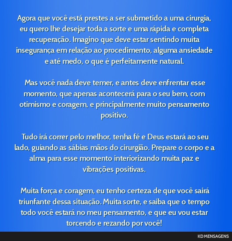 mensagem para acalmar antes da cirurgia