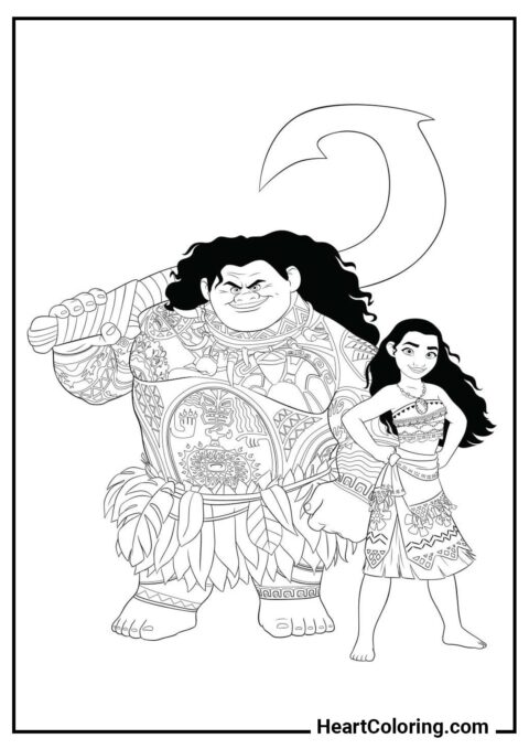 Moana e o oceano para colorir