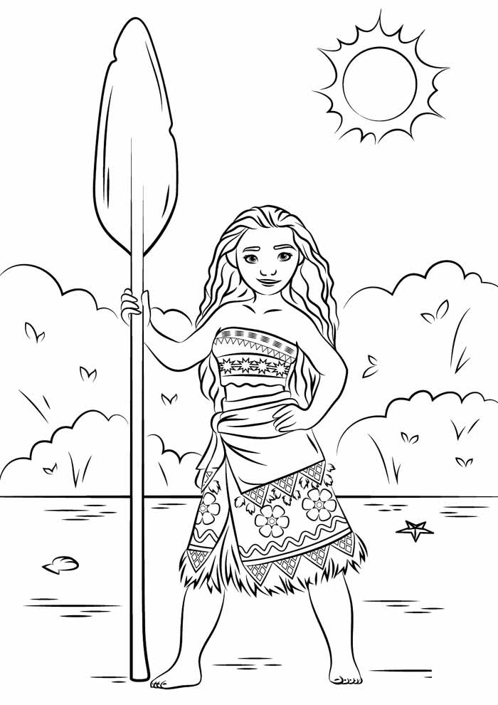 Moana e o oceano para colorir