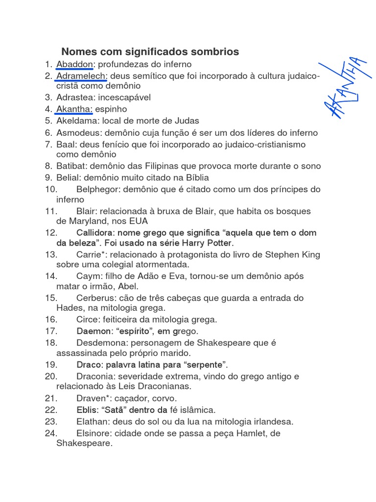 nomes assustadores em inglês