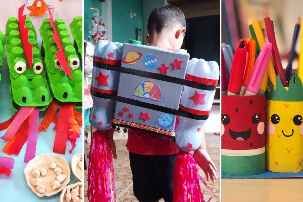 objetos feitos com material reciclável vs. objetos novos