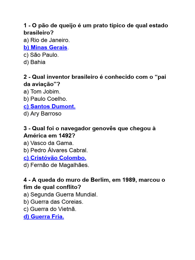 quiz conhecimentos gerais fácil