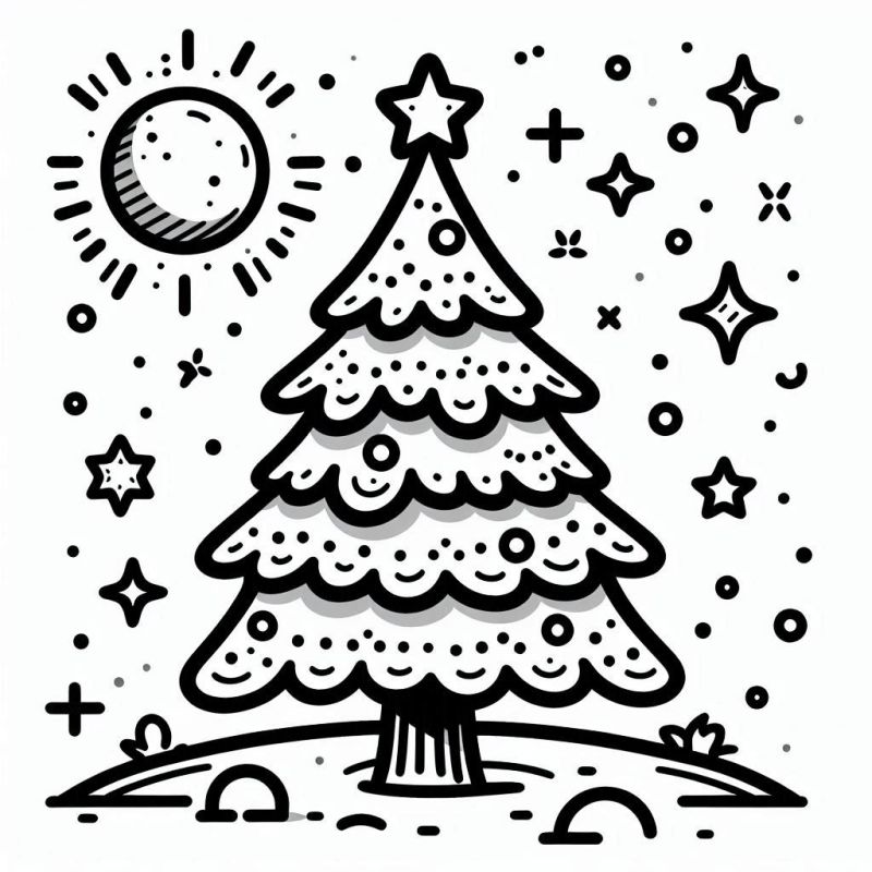 árvore de natal com presentes para colorir