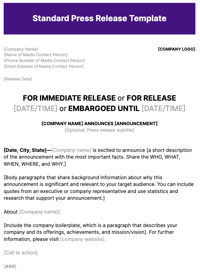 press kit exemplos