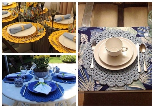 sousplat de crochê com fio dourado