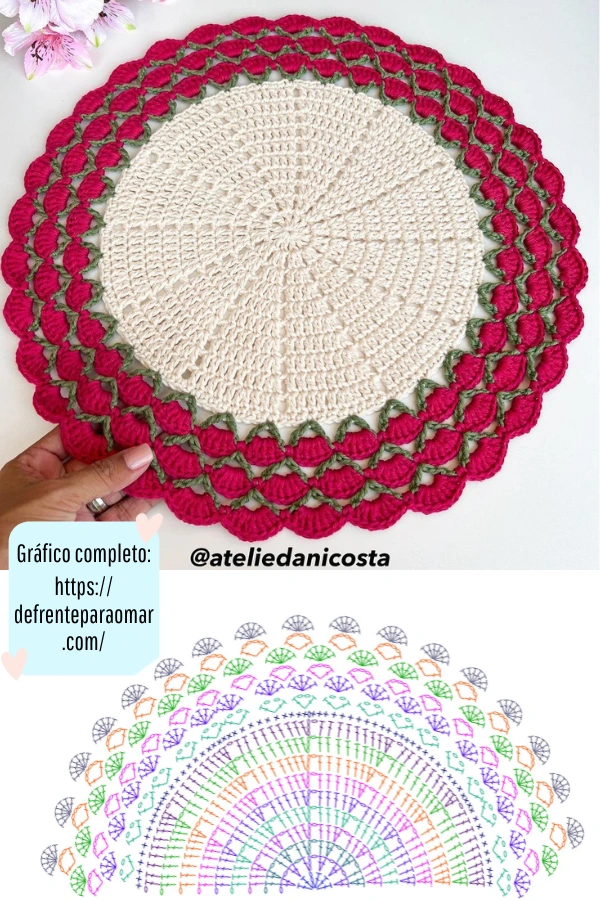 sousplat de crochê com fio dourado