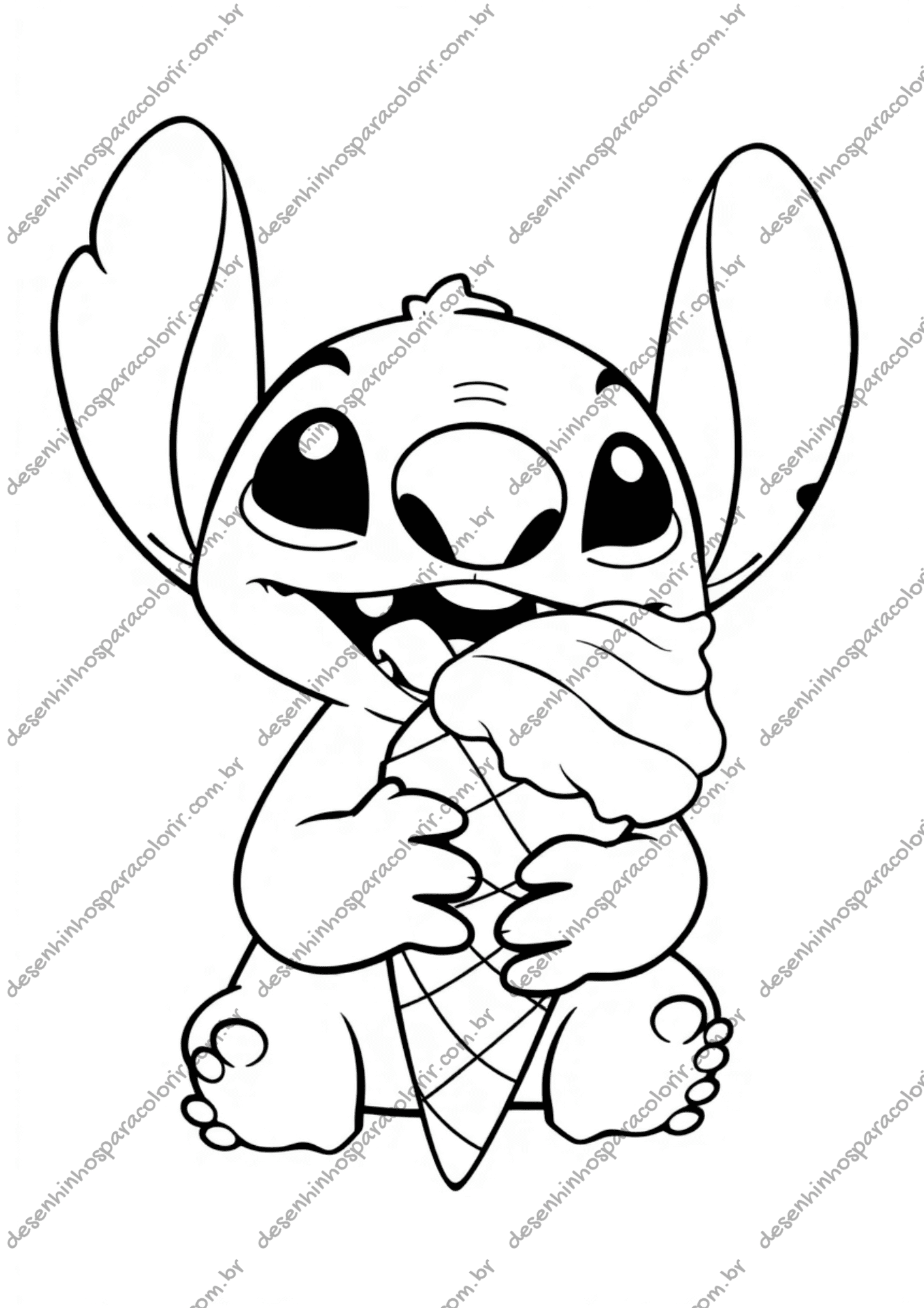 desenho do stitch comendo melancia para colorir