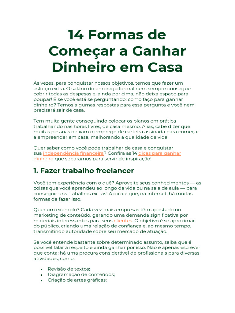 ideias de trabalhar em casa para iniciantes