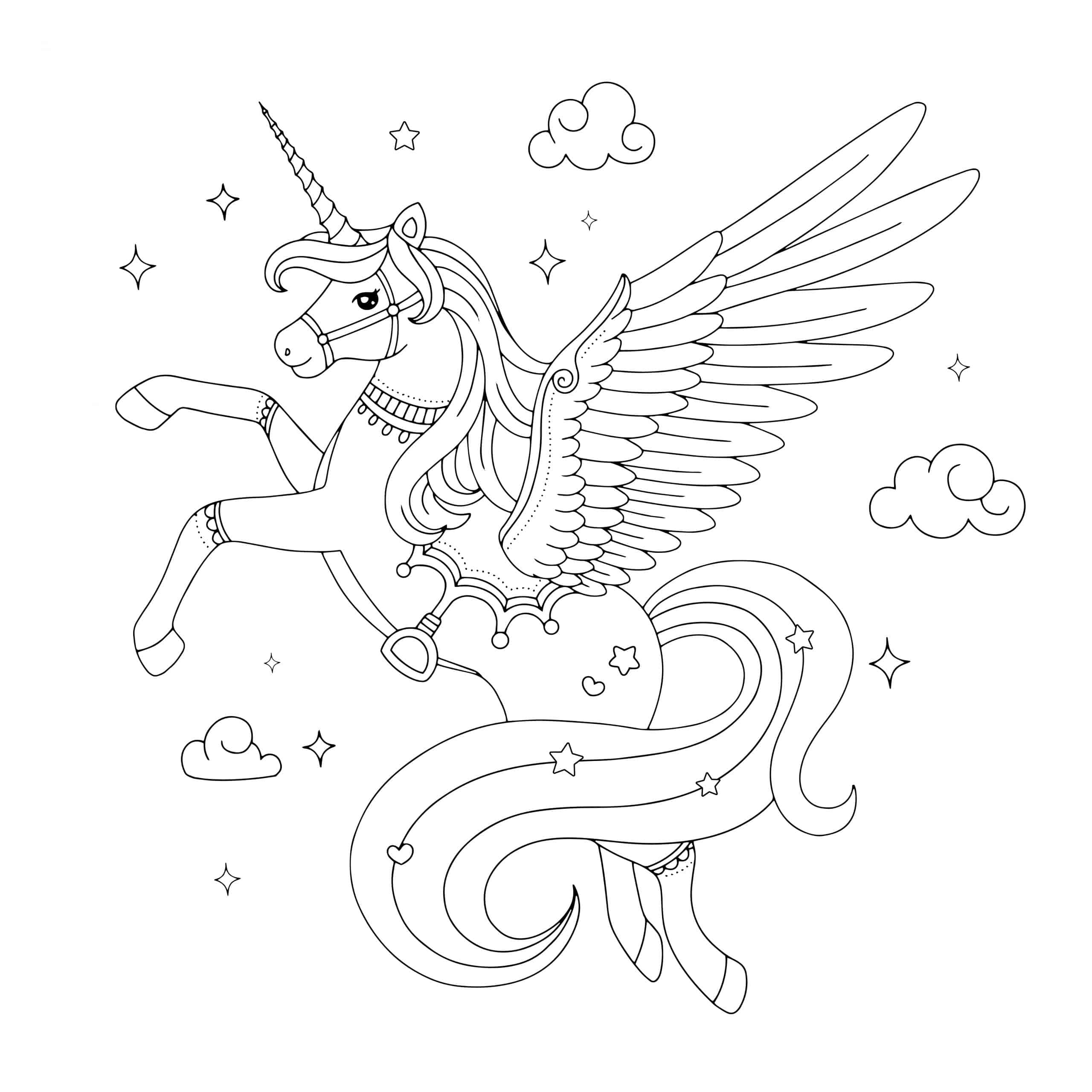 desenho de unicórnio com asas para colorir