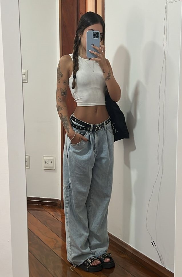 calça baggy feminina cintura alta