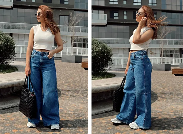 calça baggy feminina flare