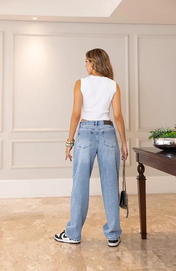 calça baggy feminina lavagem clara