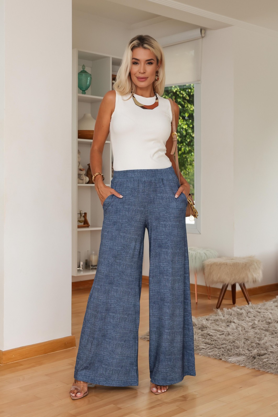 Calça jeans pantalona para dia a dia