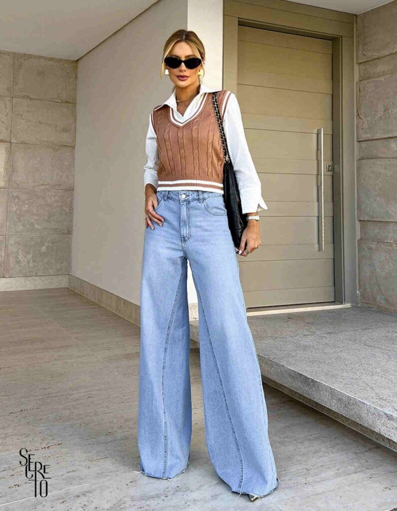 Calça jeans pantalona elegante