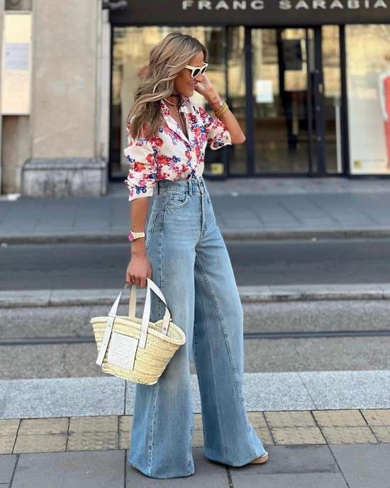 Calça jeans pantalona preta