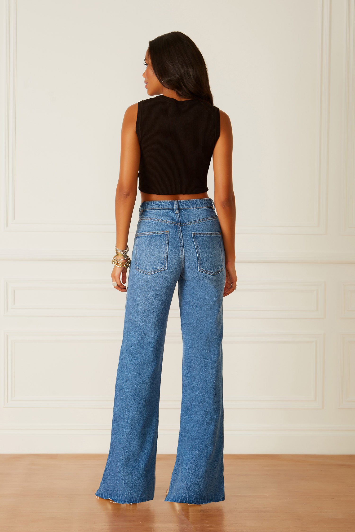 Calça jeans wide leg destroyed
