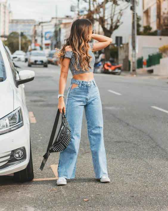 Calça jeans wide leg flare