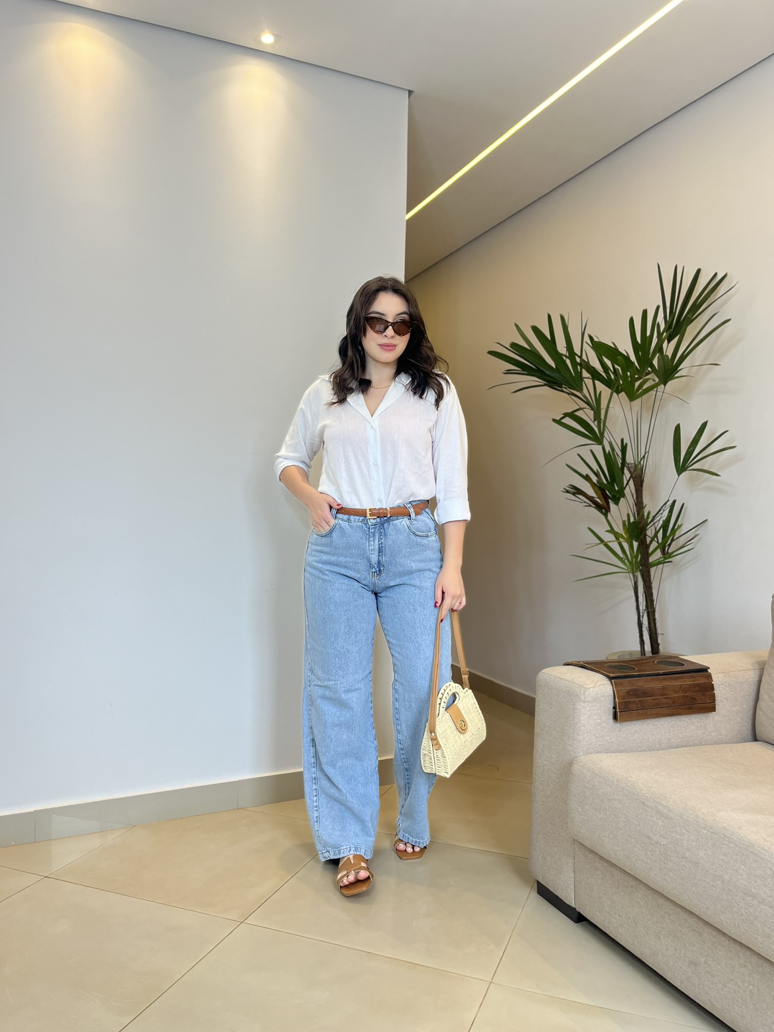 Calça jeans wide leg preta
