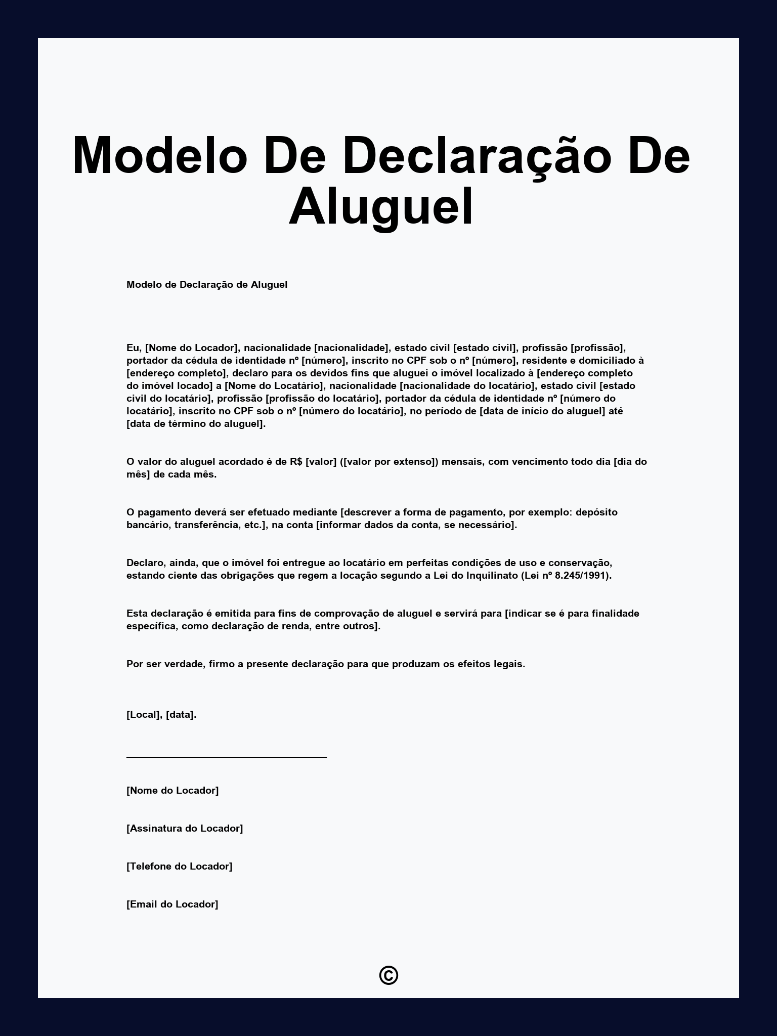 modelo de declaração de aluguel sem contrato