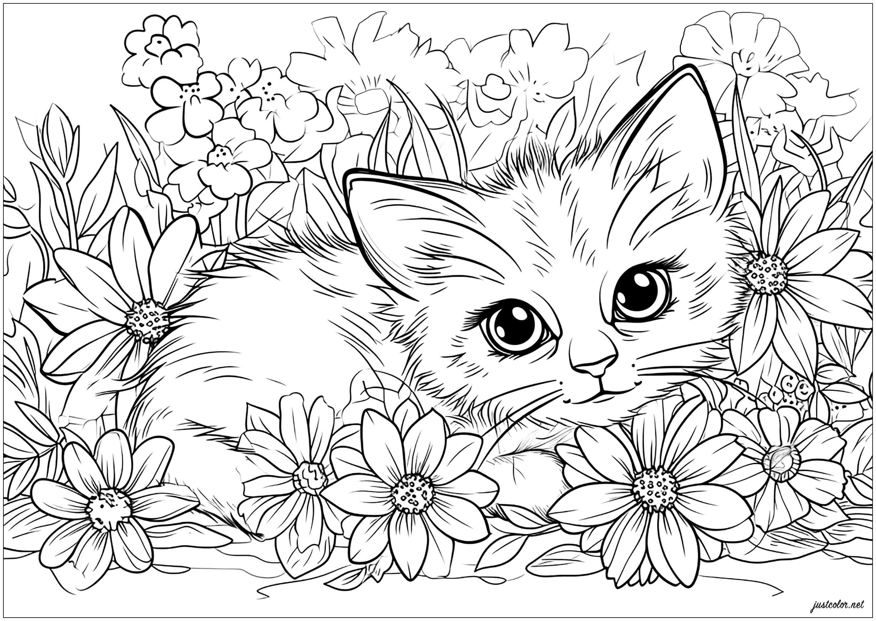 gatinhos em jardins para colorir