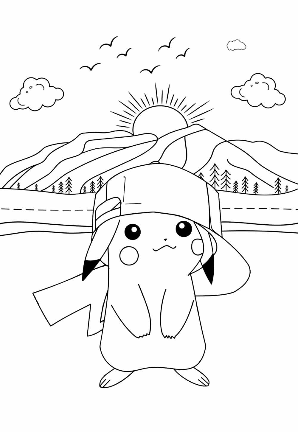 pikachu para colorir com chapéu