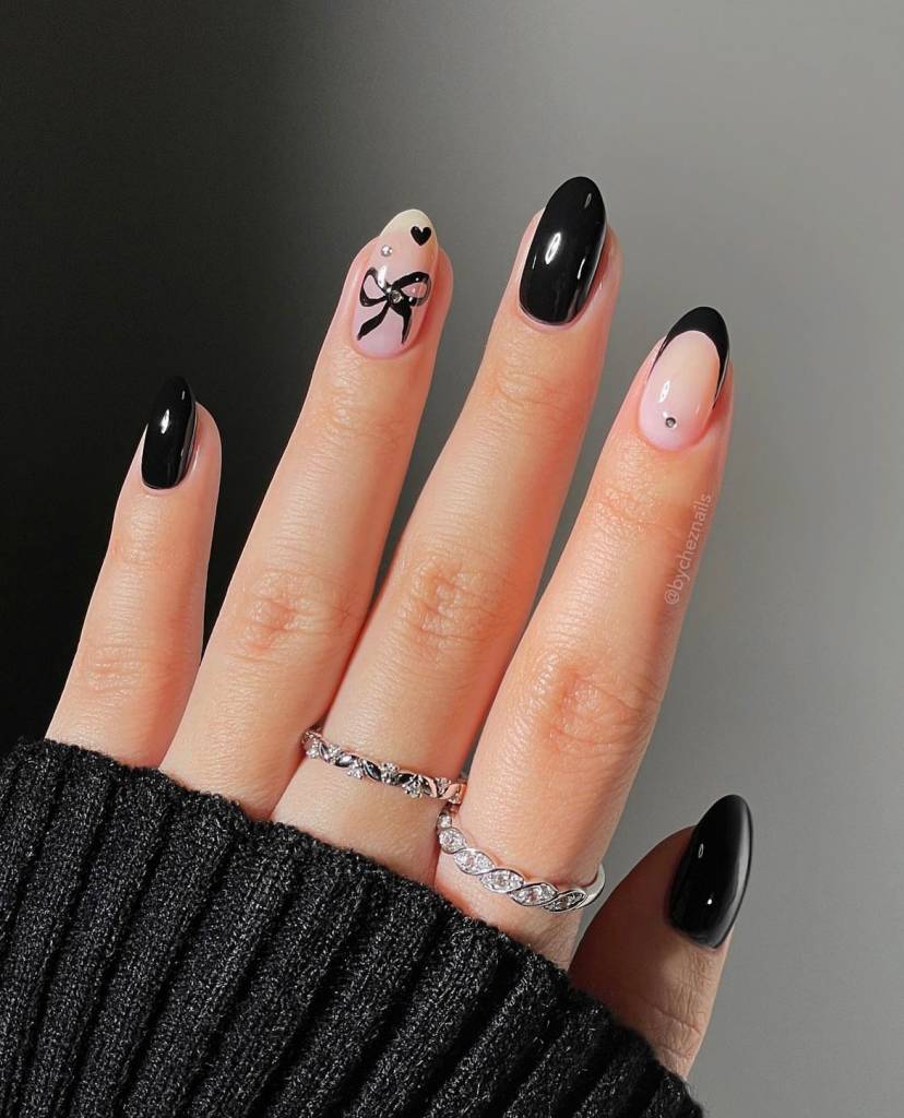 unhas pretas decoradas simples