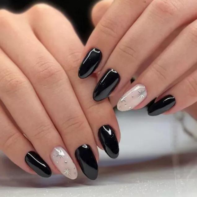 unhas pretas decoradas longas