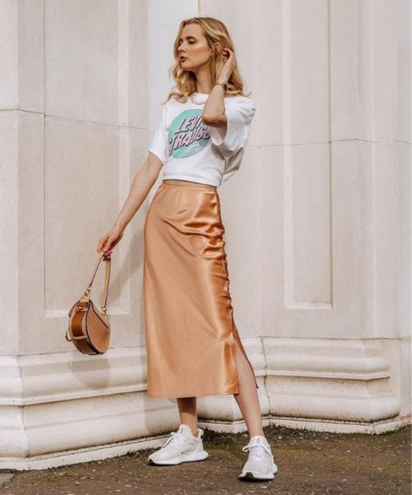 looks saia de cetim casual