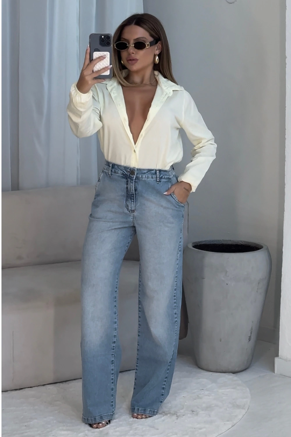 calça wide leg jeans looks festa